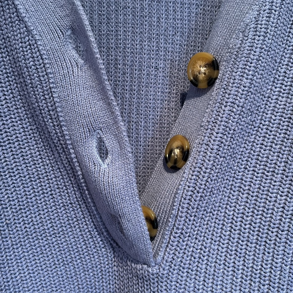Rachel Zoe V neck pullover Henley sweater in light cornflower blue w/ buttons - Picture 3 of 15